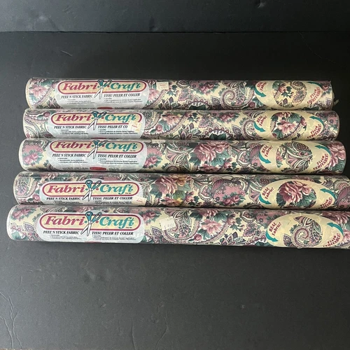 Rubbermaid Fabri-Craft PeelN Stick Fabric NOS VTG 1993 Remembrance-Teal Paisley