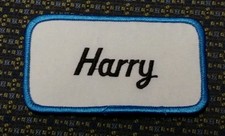 Parche para planchar o coser Harry Name Tag azul y blanco
