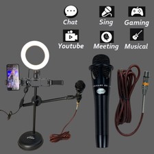 Phone Mic Holders Desktop Selfie Ring LED Light Pro Audio Live Wired Microphone