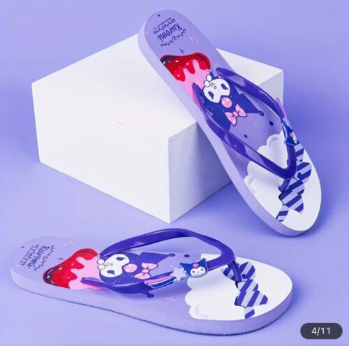 Süße Kuromi Flip Flops Größe 6,5-7 Sandalen Schuhe Hausschuhe - Bild 3 von 6