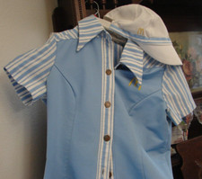 1969 Ronald McDONALD'S WOMENS Vintage UNIFORM--BLUE WHITE STRIPES MEDIUM-LARGE