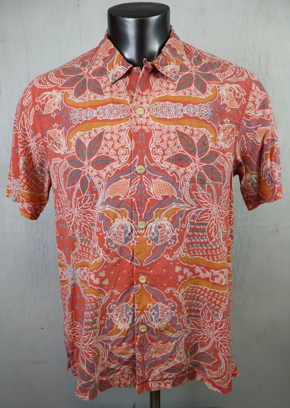 Mens Tommy Bahama Loop Collar Button Front Hawaiian Shirt Silk Floral Paisley M