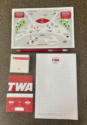 TWA Hotel at JFK Lot of 6. Notepad, Pencil, Key Card w/Envelope Case, Map, Soap