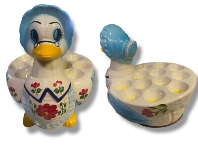 Goose Hen Ceramic Egg Cup Home Decor Dozen Eggs Anthropomorphic Vintage X Large