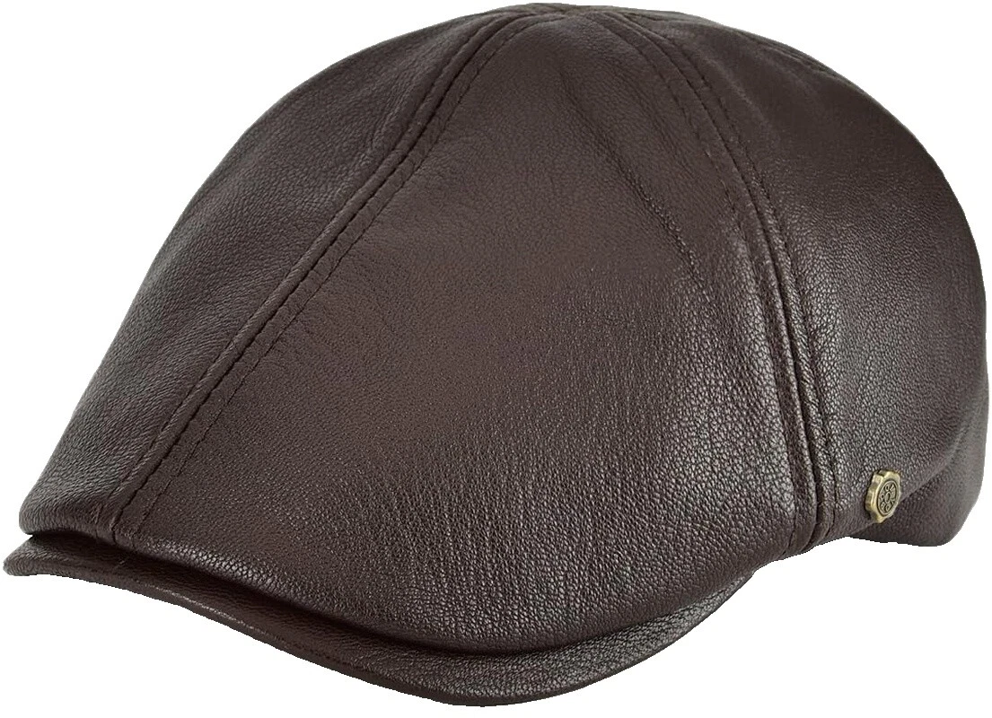 Brown Leather Solid Hats for Men