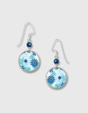 Blue Snowflakes Print Small Disc Earrings by Lemon Tree Sterling Silver Hook