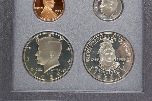 1989 S Prestige Proof Set Congress Bicentennial 90% Silver Dollar 7 US Mint Coin - Picture 10 of 16