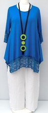ÜBERGRÖSSE LA BASS KOBALTBLAU JERSEY + SPITZE A-LINIE TUNIKA/TOP UK-Größe 16-18