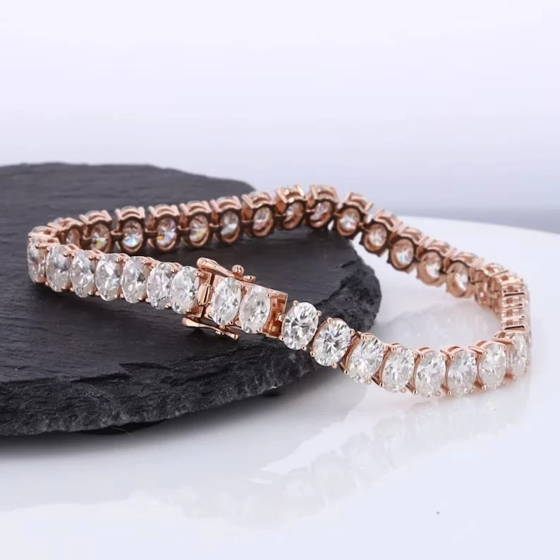 Brazalete de tenis vintage de 8" de 16 quilates con diamantes D/VVS1 para mujer de oro rosa sólido de 14 k Foto 3 de 4