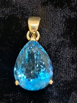 Schweizer Blautopas Sterlingsilber 1/2'' Träne Edelstein auf Anhänger feiner Schmuck #15