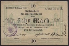 14006a - NOTGELD STUHM (heute: Sztum), Kreis, 10 Mark, 13.11.1918. Geiger 514.