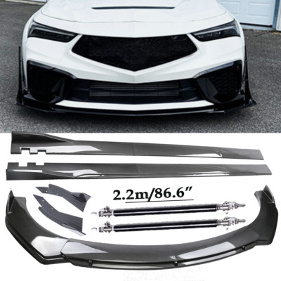 Carbon Fiber Front Bumper Lip Spoiler 86.6'' Side Skirt Kit For Acura Integra