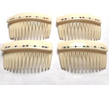 Vintage French Hair Side Comb Ivory Colorful Crystal Decoration Made in France