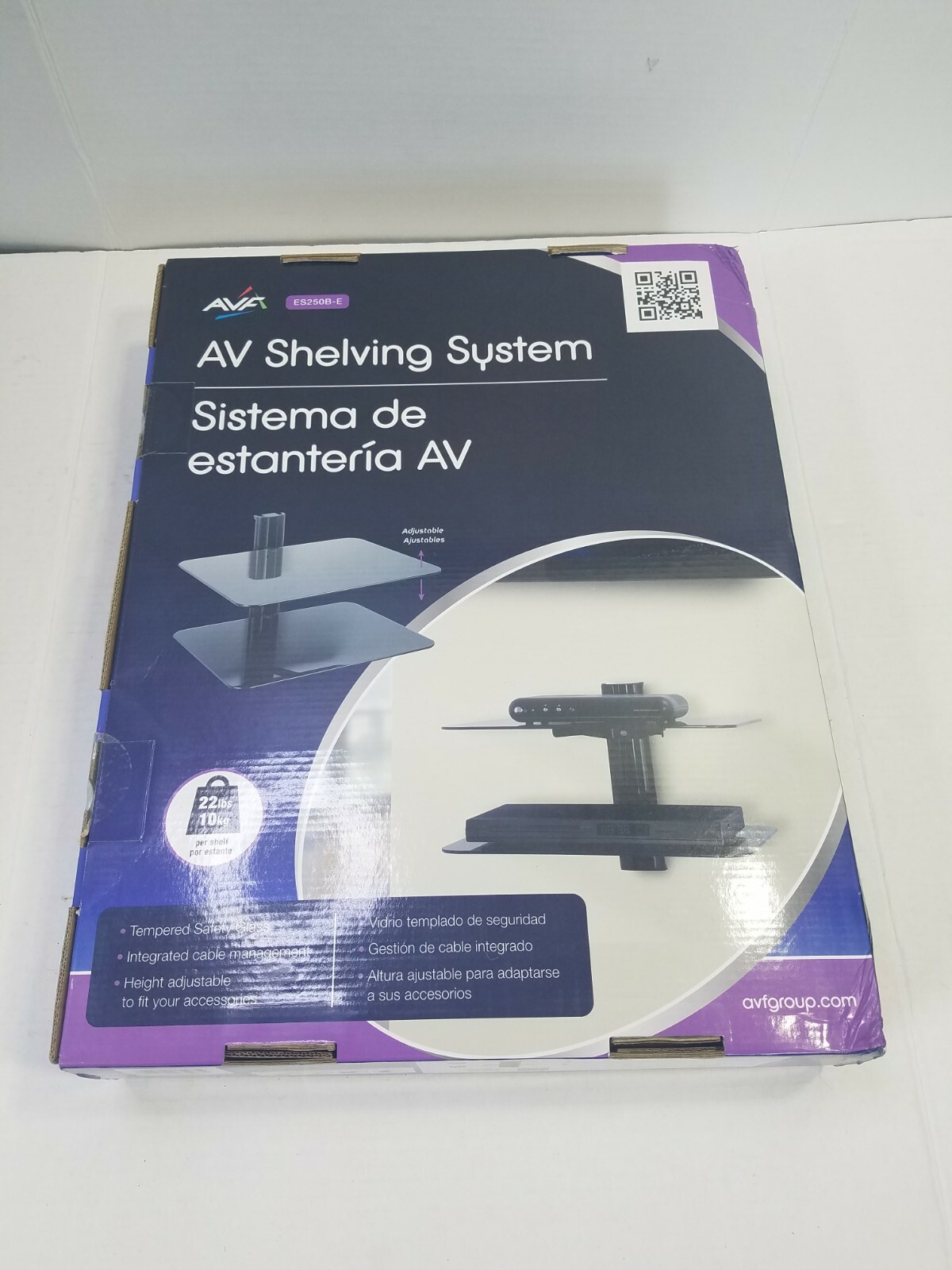 AVF Wall Mounted AV Component Shelving System - Double Shelf Black