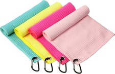 4 Pack Golf Towel for Bags 16'' x 16'' Microfiber Fabric Towel Bag with Clip