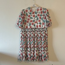 Ganni Pleated Georgette Logo Rose Floral Babydoll Puff Sleeve Dress 36 Coquette