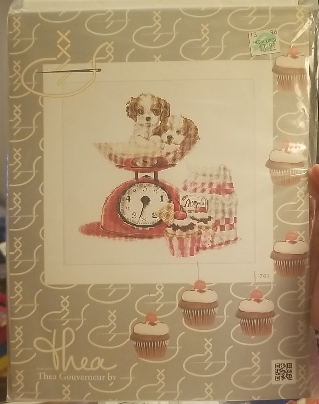 THEA GOUVERNEUR Cross Stitch Kit #741 Cupcake Puppy Aida Fabric NEW