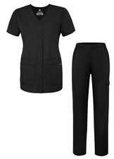 Adar Universal Women's Scrub Set Snap Front Scrub Top  Multi Pocket Scrub Pants