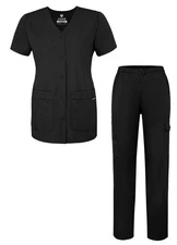 Adar Universal Women's Scrub Set Snap Front Scrub Top & Multi Pocket Scrub Pants
