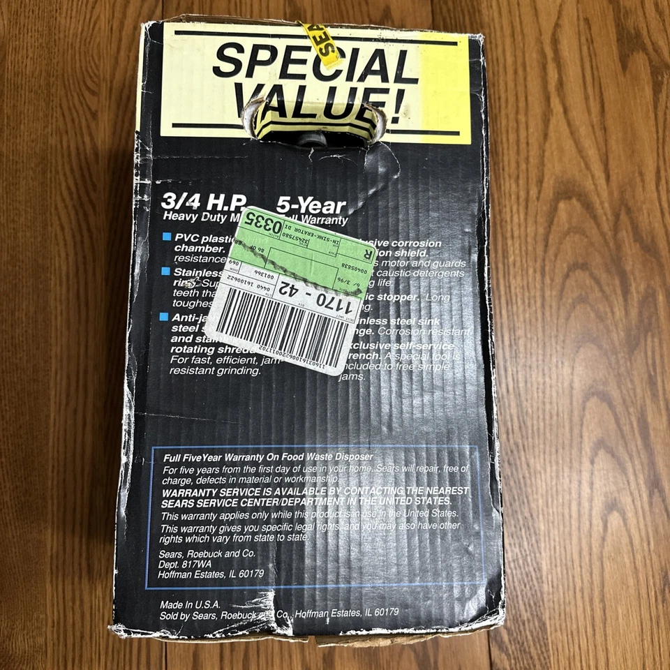 NEW Vintage 1996 Kenmore Food Waste Disposer 60509 3/4 HP Discontinued Sears OEM - Image 2 of 4
