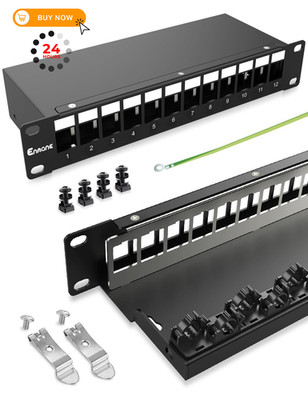 Enmane 12 Port Blank Keystone Patch Panel for Rackmount &Wall 10Inch, Black