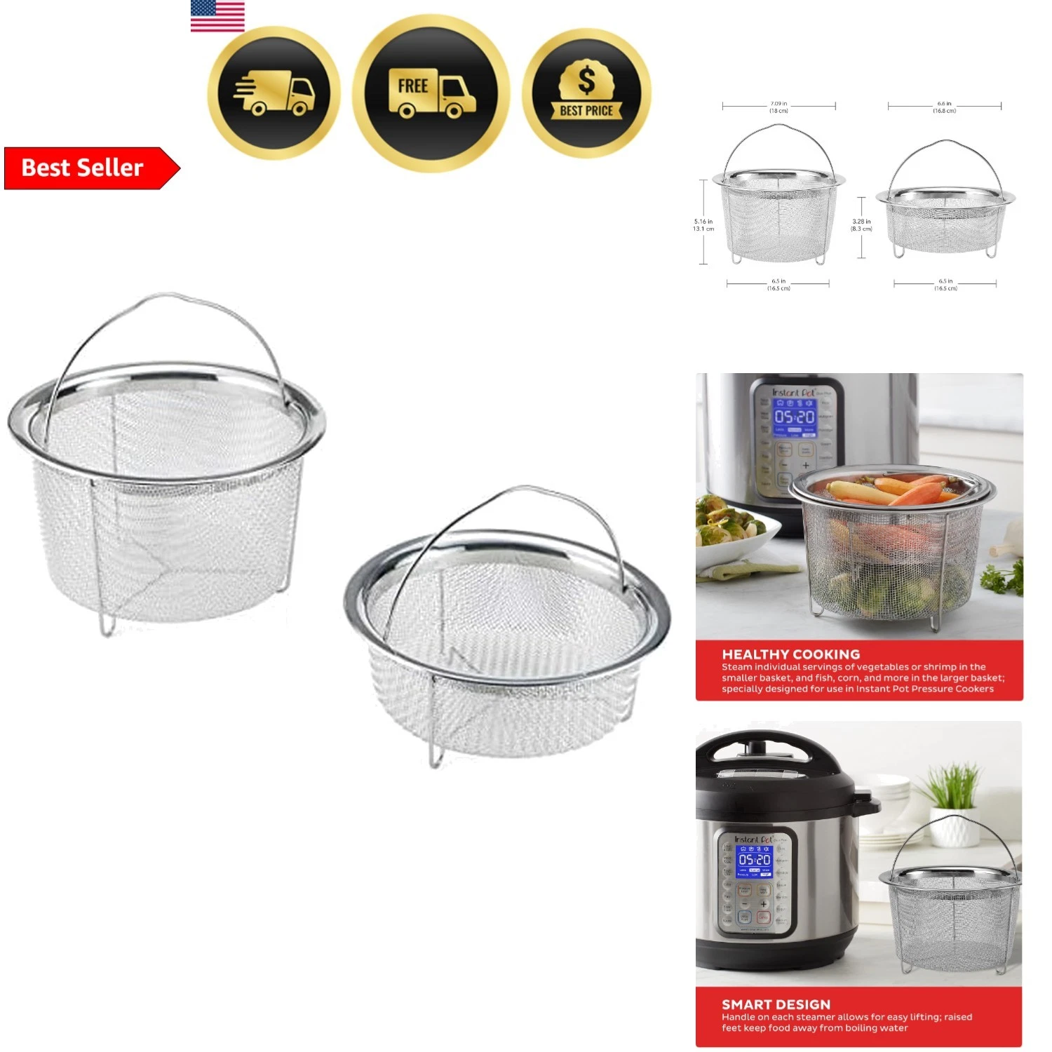 Mesh Steamer Basket Set Stainless Steel Dual-Purpose Strainer and Steamer