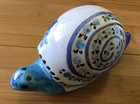 Vintage Hand Craft & Painted Ceramic Mexican Tonale Blue Snail Figurine Sign Cat — photo 1