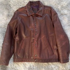 J.Crew Brown Leather Jacket Button Closure Pockets Used