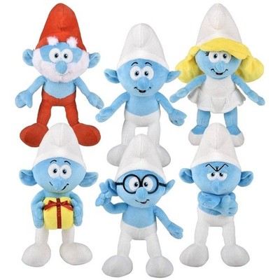 Set of 6 Smurfs Plush Toys 11 inch Smurf Papa Smurfette Brainy Grouchy Jokey