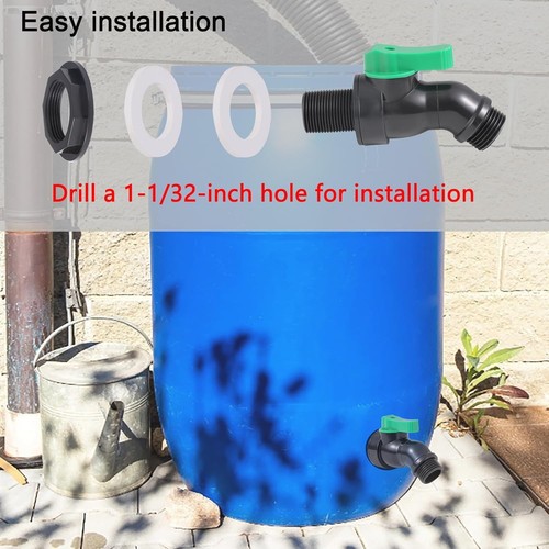 High Flow Rain Barrel Spigot, Plastic Water 3/4" rain spigot, Black - Picture 4 of 5