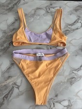 Moeva Bikini Set Women’s Orange Scoop Neck Top Size S High-waisted Bottoms SizeM