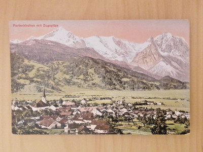 Partenkirchen with Zugspitze   Coloured Panoramic View around 1925