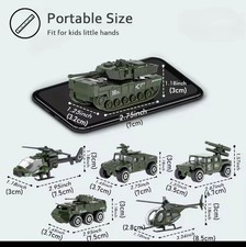 6 Pack Army Toys Mini Assorted Alloy Metal Model Cars Tank, Helicopter