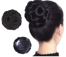 1 PC Elegant Vintage Floral Bun Hair Clip with Wig, Plastic Solid Color Hair Cla