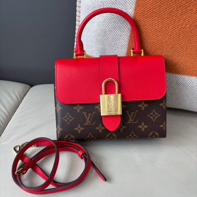 Excellent Louis Vuitton Locky BB Monogram Canvas Red Top Handle Bag Crossbody