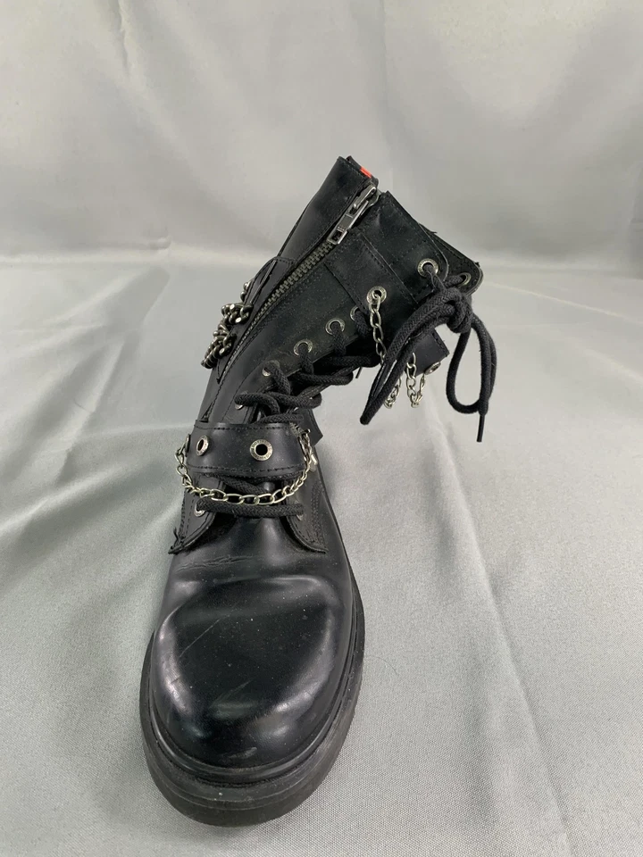 Demonia Boots Womens Black Combat Chain Lace Up Side Zip Goth Punk Platform - Image 2 of 4