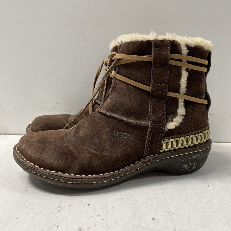 UGG SN5178 Brown Suede Lace-Up Ankle Boots Women's Size 8