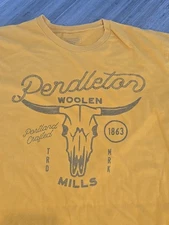 Pendelton Woolen Mills Portland Oregon Mustard T-Shirt Mens Sz. L Longhorn Skull