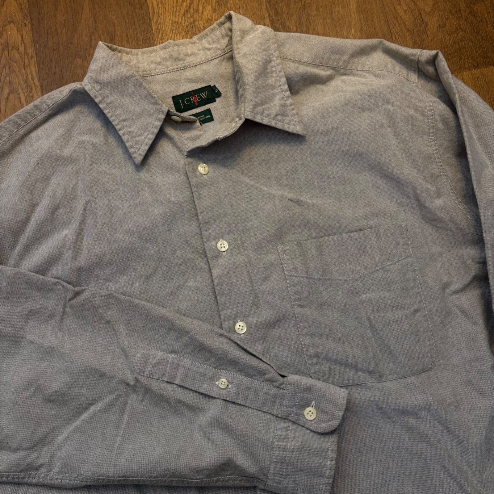 Vintage 1990's J. Crew Oarsman Mens All Cotton Gray Chambray Button Down Shirt