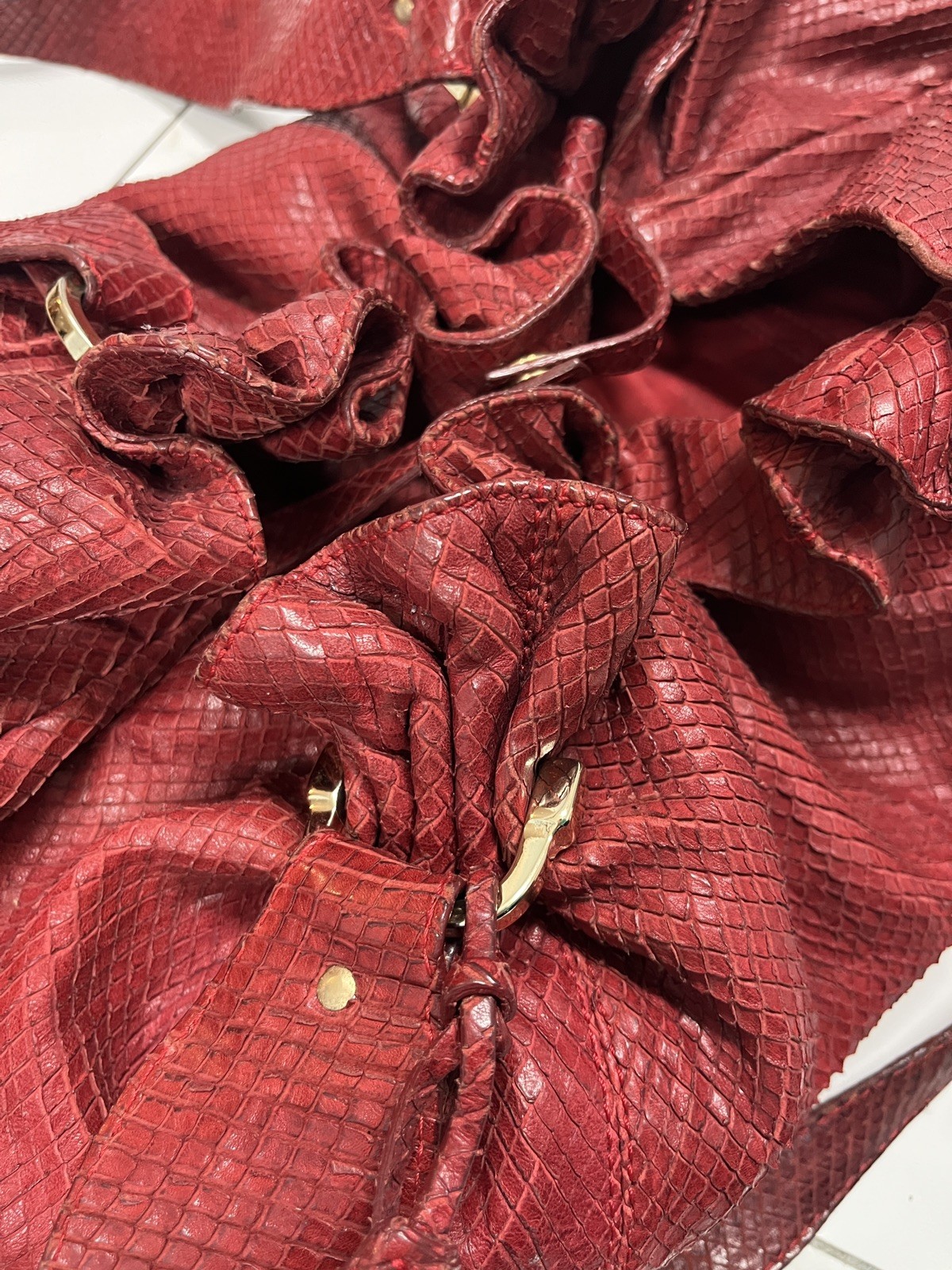 JENRIGO RED SNAKE PYTHON LEATHER LARGE TOTE HAND … - image 3