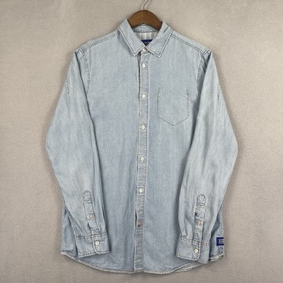 Scotch Soda Shirt Men s Medium Blue Chambray Long Sleeve Button Up Casual Pocket