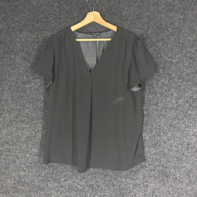Hilary Radley Blouse Women 2XL Black Polka Dot V-Neck Short Sleeve Pullover