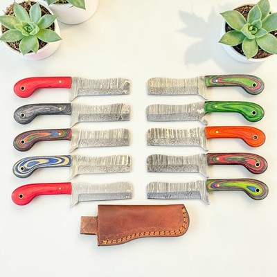 Cowboy Bull Cutter Knives | Lot of 10 | Damascus Steel | Premium Wood | D187