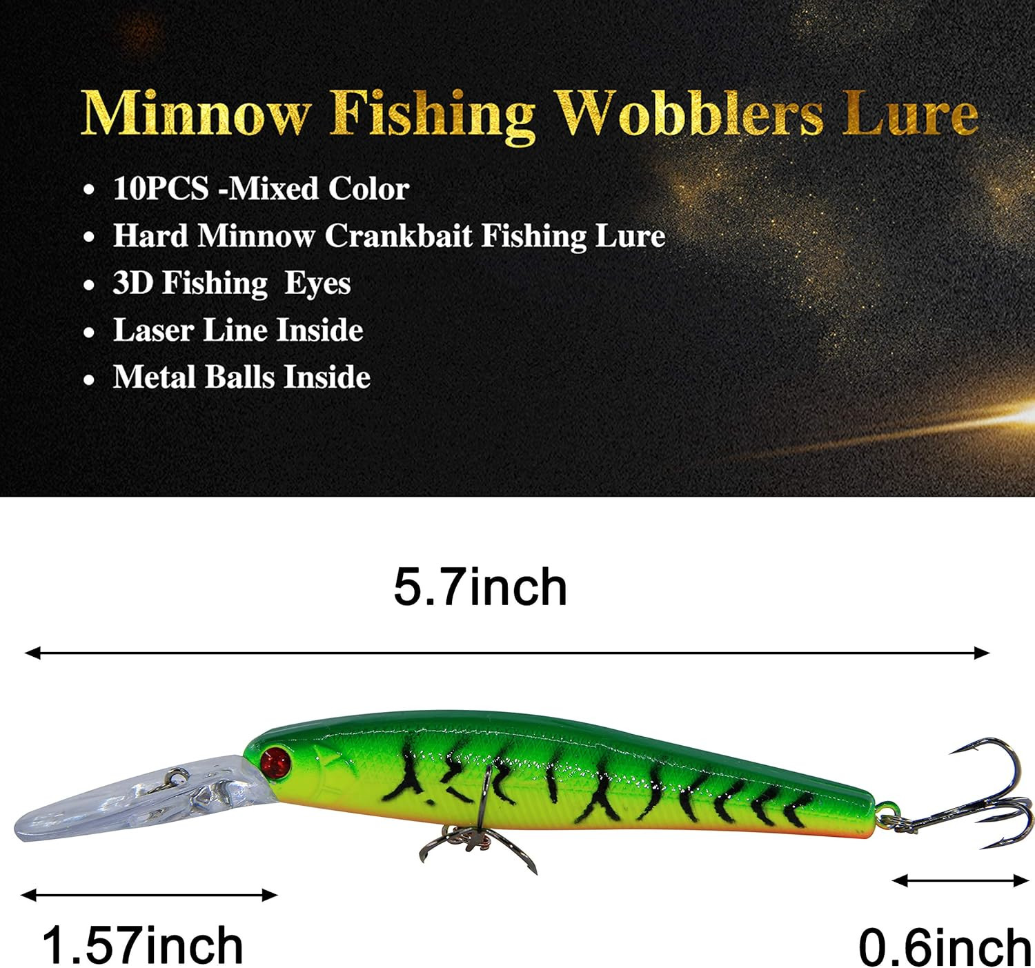 Fishing Lures Hard Baits Bass Crankbait Minnow, 10Pcs Deep Diving Swimbait with - Image 3