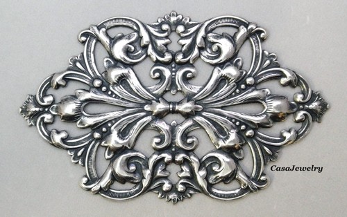 #1863 ANTIQUED .925 STERLING SILVER PLATED FILIGREE COMPONENT - 1 Pc - Afbeelding 2 van 3
