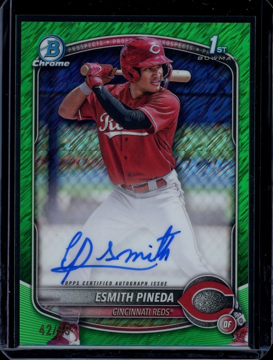 2025 1st Bowman Chrome ~ Esmith Pineda ~ Green Shimmer Refractor 99 ~ Auto