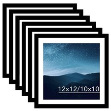 12x12 Picture Frame Set of 6 Black with 10x10 Mat for 30 x 30cm Diamond Art P...