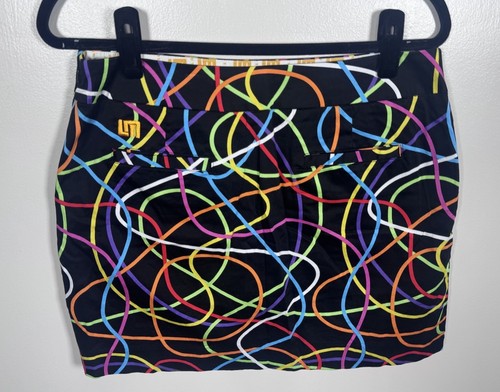 Loudmouth Golf Size 8 Black Neon Scribblz Geo Print Preppy Tech Skort Mini Skirt - Picture 5 of 11
