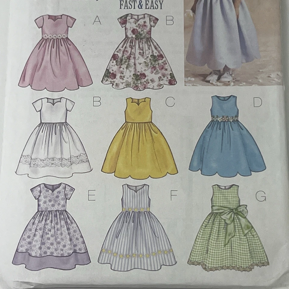 Butterick Sewing Pattern 3350 Girls 6-8 Easy Party Dress with Sleeve & Neck Var - Image 2 of 4