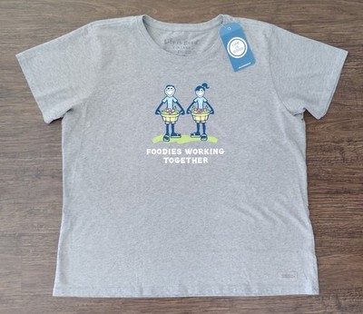 Life Is Good T-Shirt Womens 2XL Foodies Working Together Shor Sleeve Gray NWT